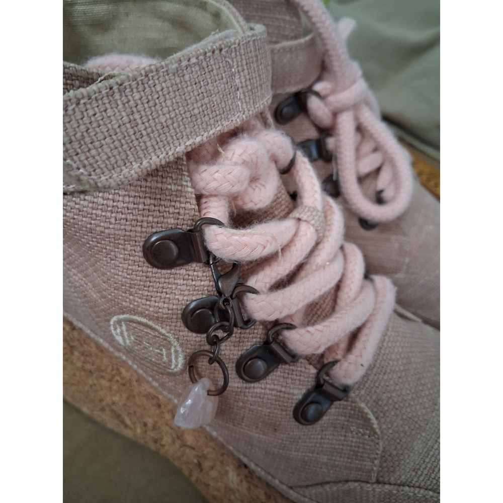 GAIA ESQ Eco Pink Hikers Canvas Adventure Boots Womens 7M Cork Chunky Platform - Picture 14 of 16